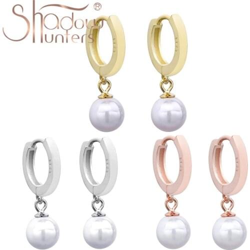 SHADOWHUNTERS Real 100% 925 Sterling Silver Huggies Earrings Basic 925 Silver Women Femme Pearl Engagement Earrings Women Gift