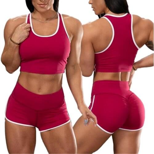 Women Tracksuit Raceback Crop Top Vest Elastic Shorts Yoga Fitness Slim Outfits