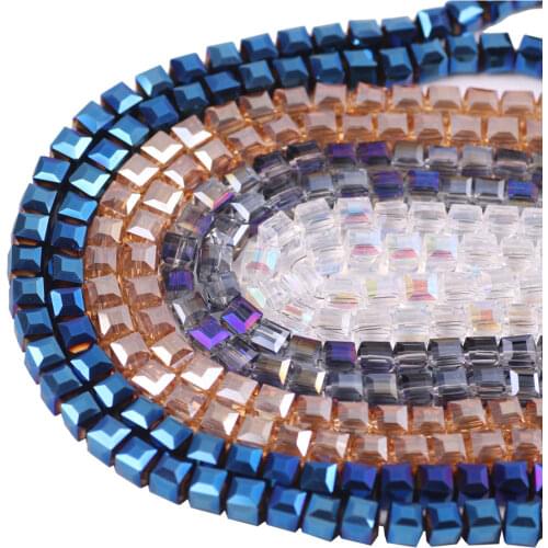 ZHUBI 4/6/8/10mm Crystal Cube Glass Plated & AB Beads For Jewelry Making Square Beads DIY Jewelry Findings Fit Bracelet Necklace
