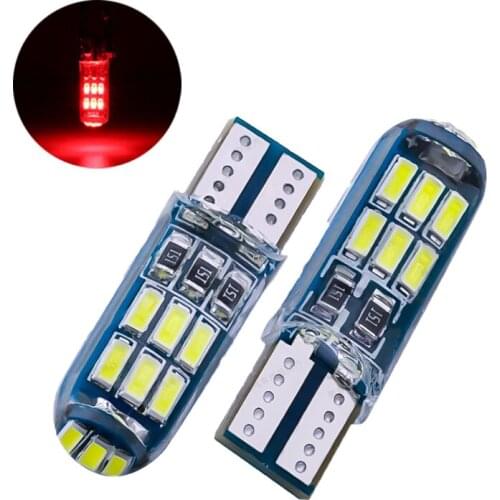 10Pcs Red Silicone T10 W5W 4014 15SMD LED Canbus Error Free Car Bulb 168 194 2825 Clearance Lamp License Plate Light Bulbs 12V