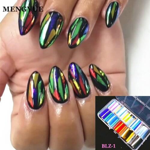 10pcs Luxury Nail Art Transfer Foil Sticker Decal Glass Broken Paper Acrylic Nail Tips Charm Decoration