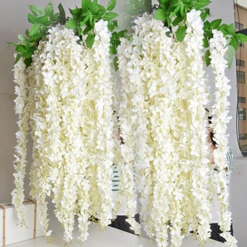 White Wisteria Garland Hanging Flowers 5 For Outdoor Wedding Ceremony Decor Silk flowers Wisteria Vine Wedding Arch Floral Decor