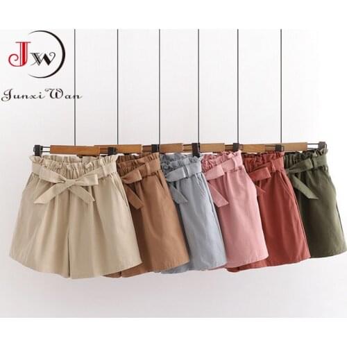 13 Colors Women Bow Casual High Waist Loose Cotton Short Pants 2021 Summer Korean Elegant Sweet Girls All-Match Wide Leg Shorts