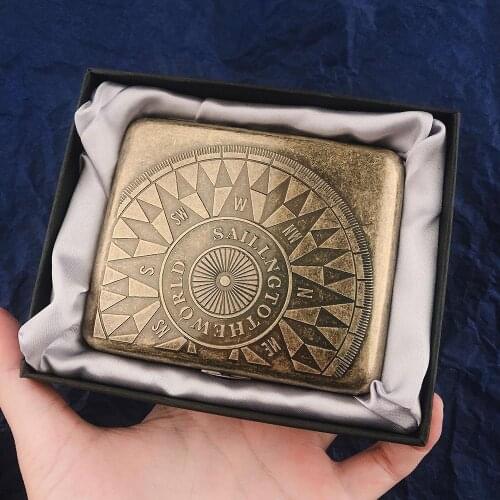 20 Pcs Regular Size Cigarettes Vintage Metal Brass Cigarette Case with Gift Box ContainerTobacco Holder Pocket Box Storage