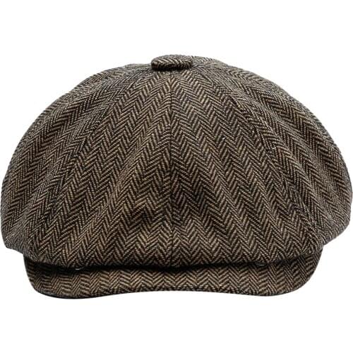 2019 New Retro Newsboy Caps Men Octagonal Hats Black British Painters Hats Autumn Winter Berets Herringbone Flat Caps