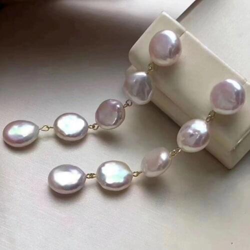 2020 handmade high quality smooth surface coin shape genuine pearl freshwater cultured S925 no allergy stud dangle earring
