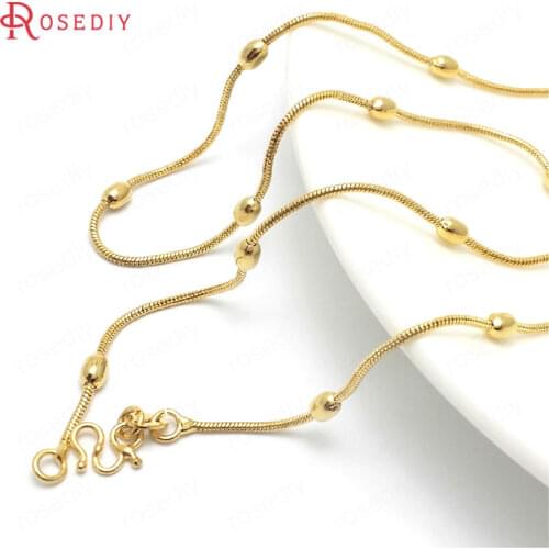 37945)2PCS Full length 45CM 24K Gold Color Copper with M Shape Clasps Finished Necklace Chains Jewelry Making Supplies