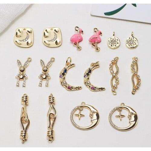 4pcs Simple style Female Drop Earrings copper inlaid zircon rabbit flamingo moon pendant jewelry necklace accessories materials