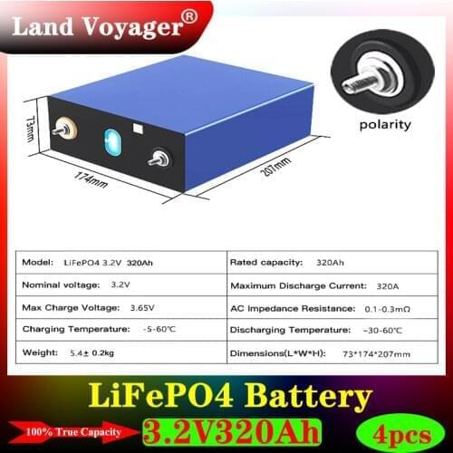 8PCS Land Voyager NEW 3.2V 320Ah Lifepo4 Battery Grade A 48V 310AH Rechargeable Battery Pack for RV Solar Energy storage system