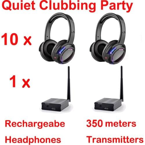 Silent Disco led wireless headphones - (10 Headphones + 1 Transmitter)