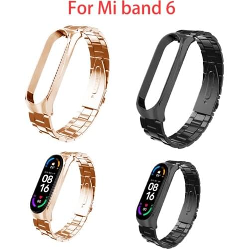 Band for Xiaomi Mi Band 6/5 Metal Three-Bead Stainless Steel Watchband Bracelet Strap for Xiaomi Mi Band 6/5 Series Accessories