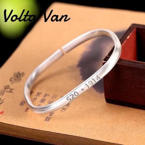 Volta Van 2021 New 999 Silver Bangles Fine Jewelry Bracelet Square Elegant Trendy Concise Lettering Opening Women Bracelet