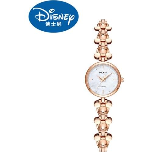 Disney Official Lady Women Luxury Fashion Rose Gold Quartz Watches Mickey Mouse Rhinestones Stainless Steel Girls New Wristwatch