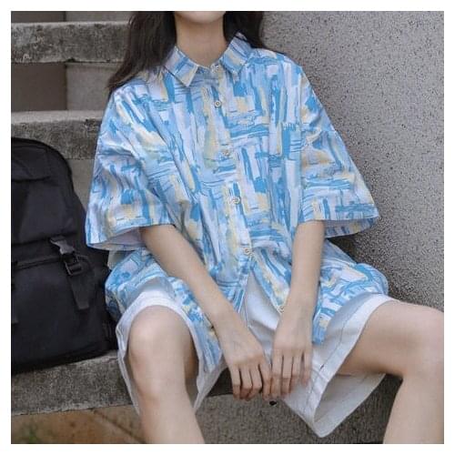 Design sense niche shirt womens 2021 summer new Japanese medium long short sleeve polo collar shirt top