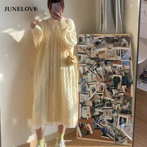 Janpan Style Loose Oversized Long Sweater Dress Pulll Femme Blusones De Mujer Largos Talla Grande Sweater Largo Mujer Invierno