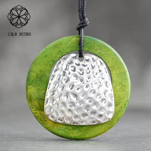 Green Wooden Long Necklace Womens Vintage Jewelry Handmade Accessories Zinc Alloy Necklaces&Pendants Suspension Jewellery 2020
