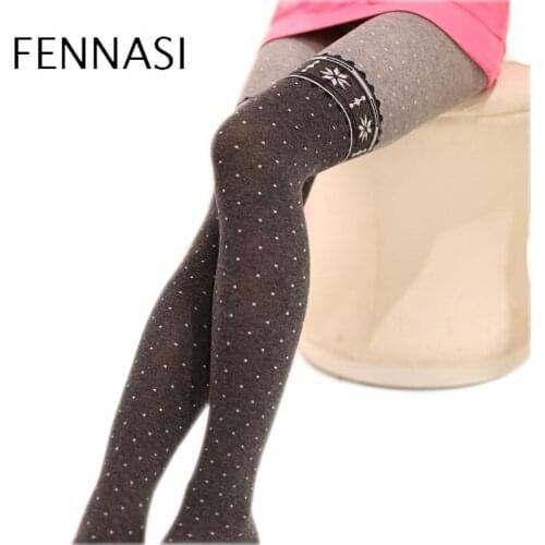FENNASI Autumn Women Warm Tights With a Pattern Dots Snow Sexy Tights Women Cotton Leg Warmers Stirrup Tights thermal