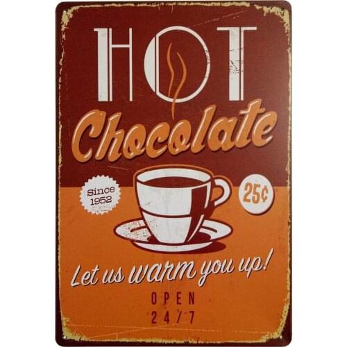 Hot Chocolate Kitchen Signs Wall Decor Retro Vintage Home Bar Metal Tin Signs 12 X 8
