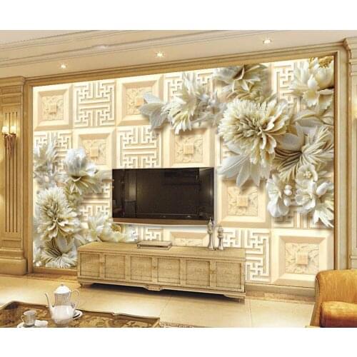 Customized wallpaper for walls custom 3d wallpaper Jade carved peony flowers backdrop wall mural 3d wallpaper