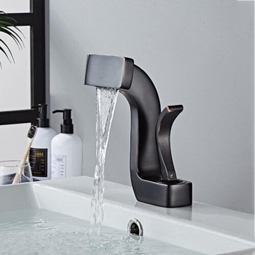 Basin Sink Faucet Black Oil Brass Bathroom Mixer Faucet Deck Mounted Hot and Cold Bathroom Sink Taps Lavatory Faucets Bath Crane