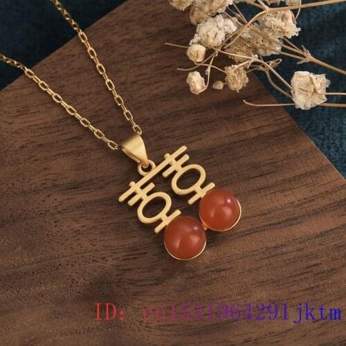 Red Jade Xi Pendant Chalcedony Natural Chinese Jewelry Crystal Women 925 Silver Agate Charm Fashion Necklace Amulet Gemstone