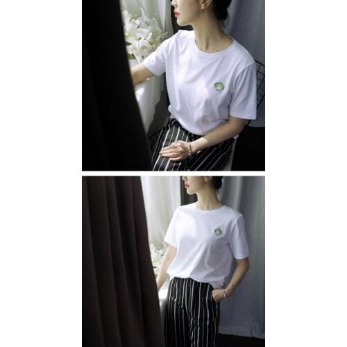 Summer sexy shoulder-length loose half sleeve T-shirt women summer size watch machine short sleeve