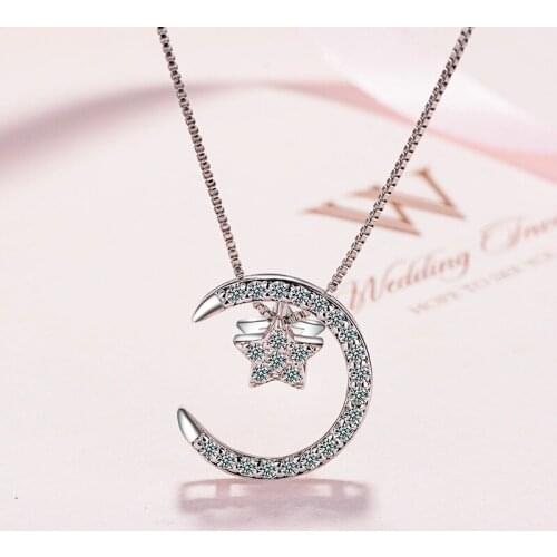 Micro Inlaid Star and Moon Necklace Star and Moon Clavicle Chain Jewelry Necklaces for Women Fashion Accessories Friends Gift