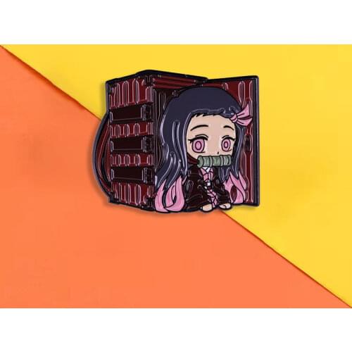 Cute Anime Girl Badge Demon Slayer Blade Enamel Pin Creative Kitchen Door Nidouzi Brooch Fashion Jewelry Pin Gift for Friends