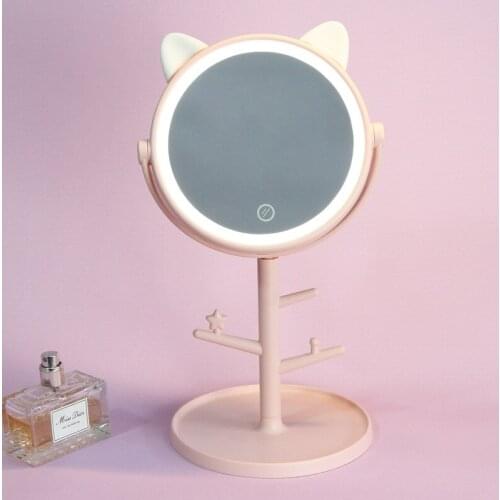 Desk LED Lighted Touch Screen Portable Mini Makeup Mirror Multi-function Storage Makeup Box Cosmetics Rack Lipstick Eyeliner