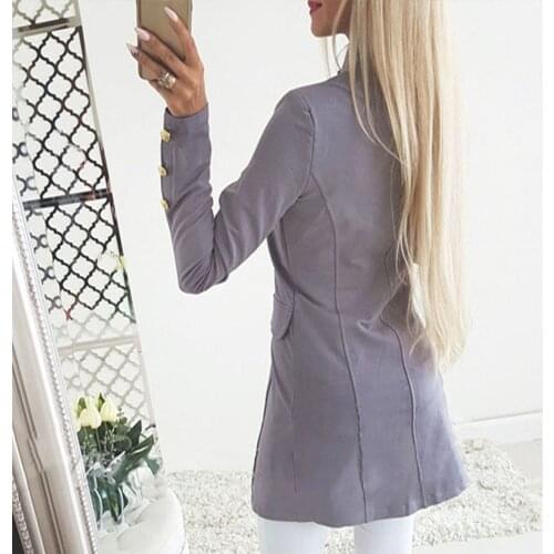 2019 New Women Casual Blazer Suit Jacket Autumn Winter Single Breasted Pocket Elegant Female long sleeved buttoned slim Coat