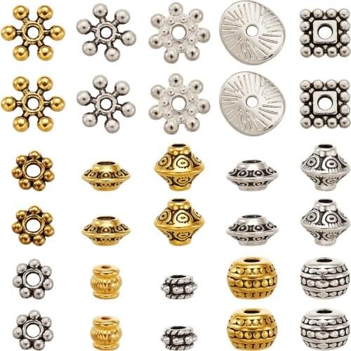 Pandahall Tibetan Style Alloy Bead Spacers For Jewelry Making DIY Mixed Shapes Mixed Color 600pcs/box , 14x10.8x3cm