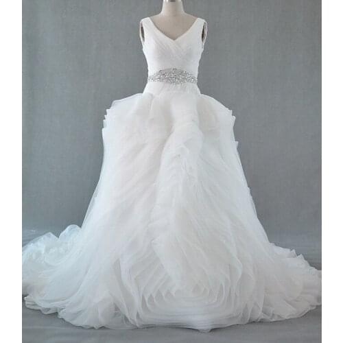 Luxury Double-Shoulders V-neck Real Pictures Wedding Dress Bridal Gown Vestido De Novia QQ0098