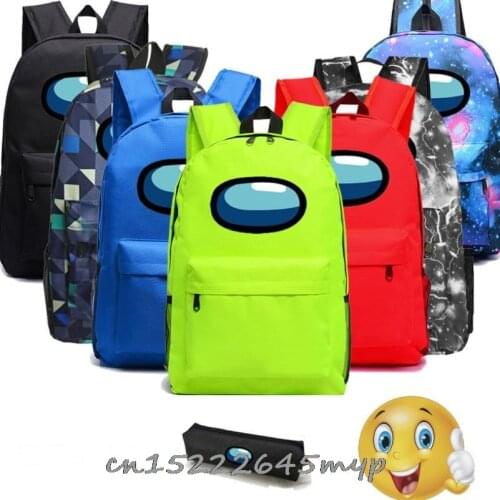 2 PCS Anime Game Among Us Backpack School Bag for Girls Boys Women Men Children Teens Laptop Travel Rucksack Knapsack+Pen Bag