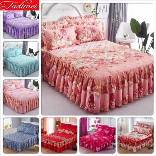 Flower Pattern Thick Quilted Cotton Bed Skirt Adult Kids Girl Double Lance Sheet Cover Bedspread 120x200 150x200 180x220 200x220