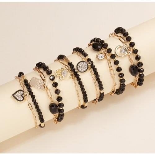 Bohemia Crystal Beads Bracelet For Women Double Layer Stars Heart Shaped Palm Pendant Bracelet Couple Wedding Party Jewelry Gift