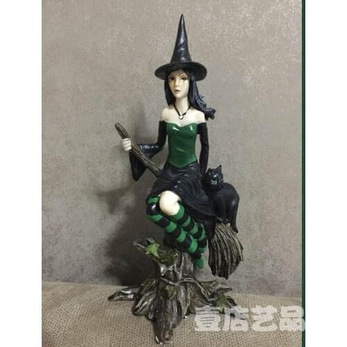 Witch Ride Broom Black Cat With Crow Novel Ornament Halloween Table Decoration Gift