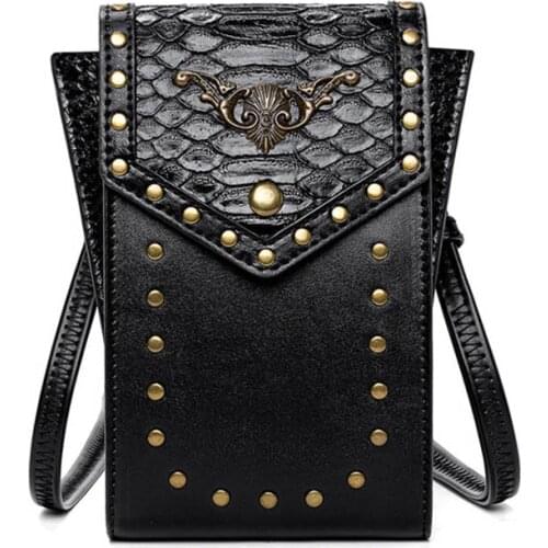 Punk Snake Pattern Womens Single Shoulder Bag Messenger Mobile Phone Bag Pu Lipstick Small Bag Crossbody Bag