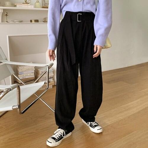 High Waist Women Long Baggy Pants 2020 New Korean Style Straight Female Solid Color Trousers Loose Wide-leg Full Length Pants