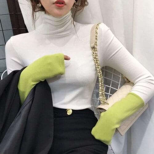 Woman Tshirts Cotton Autumn Winter Assorted Colors Cuff Long Sleeve T-shirt Womens Turtleneck Tops Mujer Camisetas