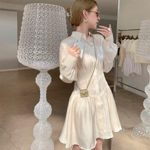 Women Summer Solid Color Slim Elegant Mini Dress Female High Version Casual Loose Designed Folds Dress Ladies New Dresses ML174