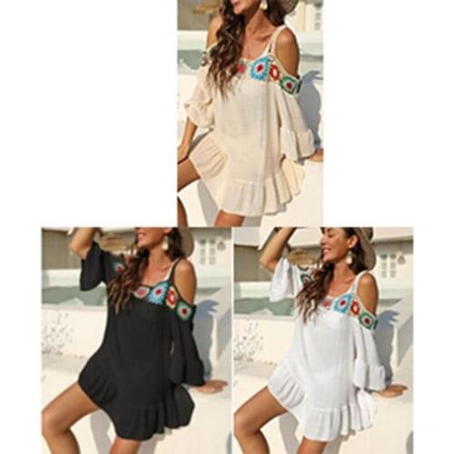 Womens Crochet Stitching Sexy Suspender Dress Strapless Ruffled Beach Dress One Size