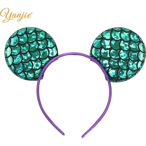 10pcs/lot Mermaid Mouse Ear Headband Glitter Modis Animal Print Mouse Ears DIY Hair Accessories Vintage Boutique Mujer