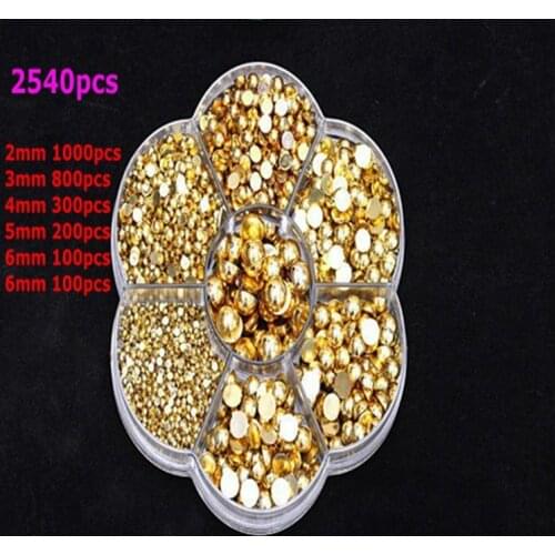 2540Pcs Gold Color Mixed 2-8mm With Box Packing Craft Imitation Pearls Half Round Flatback Pearls ABS Resin Beads For DIY Deco