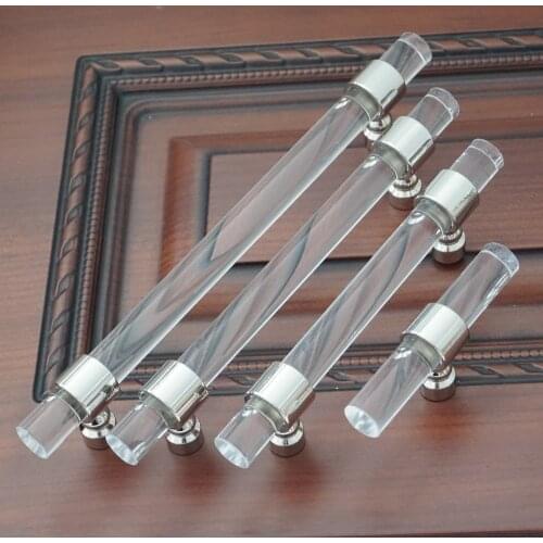 3'' 3.78'' 4'' 5'' Acrylic Furniture Pulls Handles for Dresser Drawer Cabinet Clear Silver Kitchen Door Handle Knob Hardware