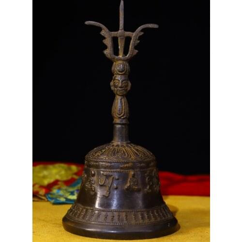 8"Tibet temple Old Bronze Statue of Sakyamuni Rattle Bells Dharma Town House Exorcism Ward off evil spirits