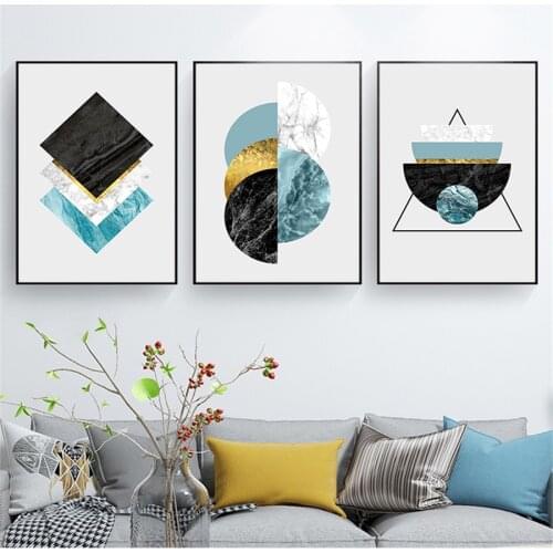 Abstract Marble Art Geometric Blue Posters Canvas Painting Prints Wall Art Pictures for Living Room Office Home Decor Gift