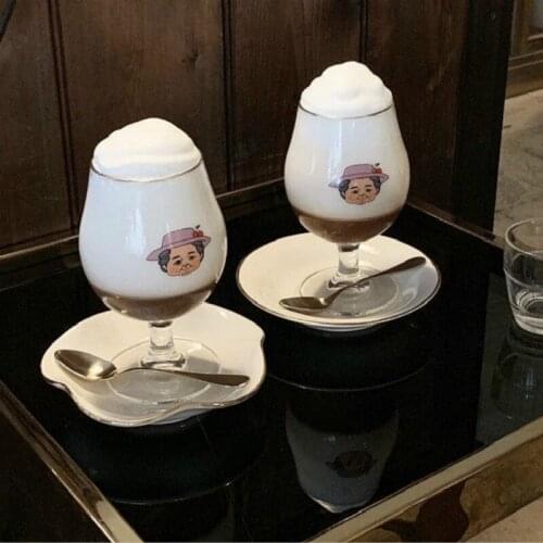 340Ml 460Ml Cute Grandma Pattern Wine Glass Popular Goblet Bar Cold Drinks Shop Cocktail Ice Coffee Milkshake Cup Drinking Set