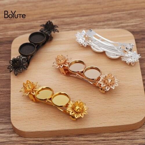 BoYuTe Custom Made (100 Pieces/Lot) Filigree Lotus Hairpin with 12MM Cabochon Base Diy Handmade Jewelry Accessories