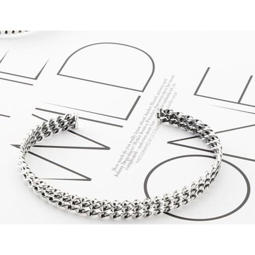 Classic 999 Sterling Silver European Style Simple Wave Roll Opening Bracelets Bangle Silver Color For Women Jewelry