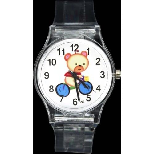 Cute Little Teddy Bear Care Bears Kids Wristwatch Children Baby Sport Cartoon Transparent Band Gift Quartz Watch